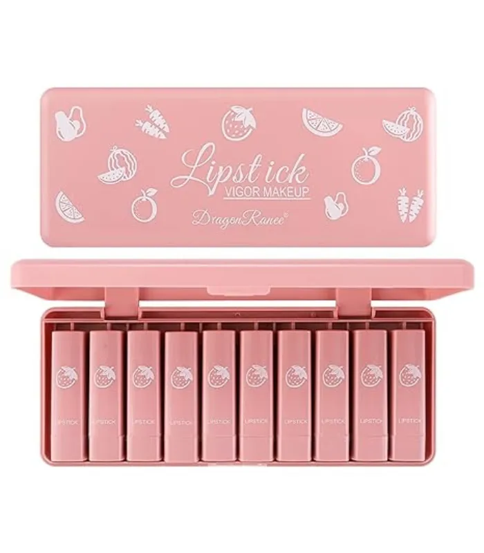 10 Mini Cartoon Mirror Lip Gloss Set