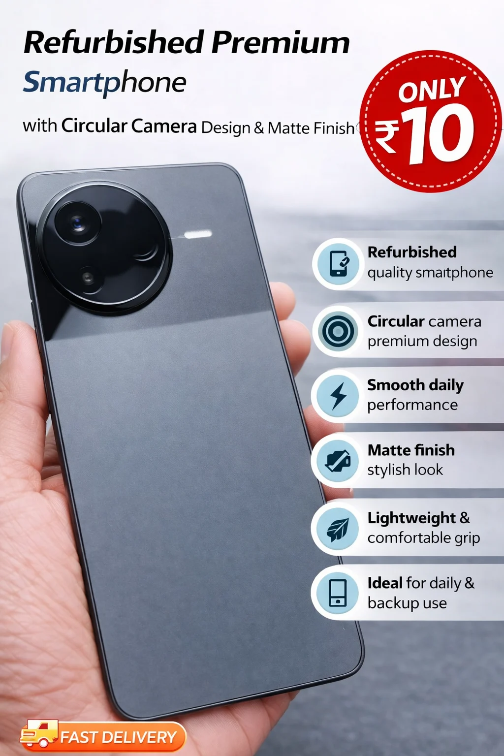 Refurbished Premium Smartphone with Circular Camera Design & Matte Finish