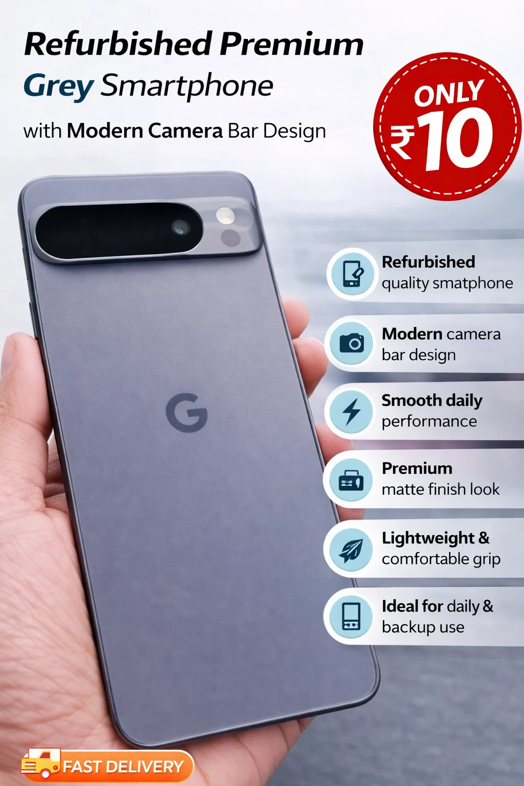 Refurbished Premium Grey Smartphone with Modern Camera Bar Design