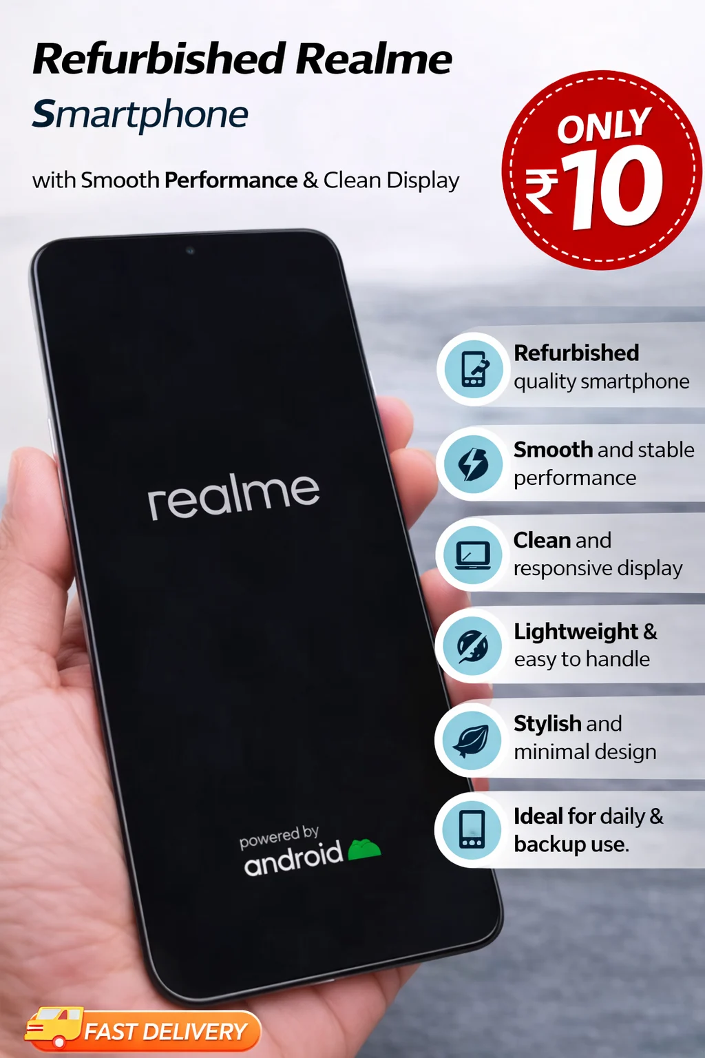 Refurbished Realme Smartphone with Smooth Performance & Clean Display