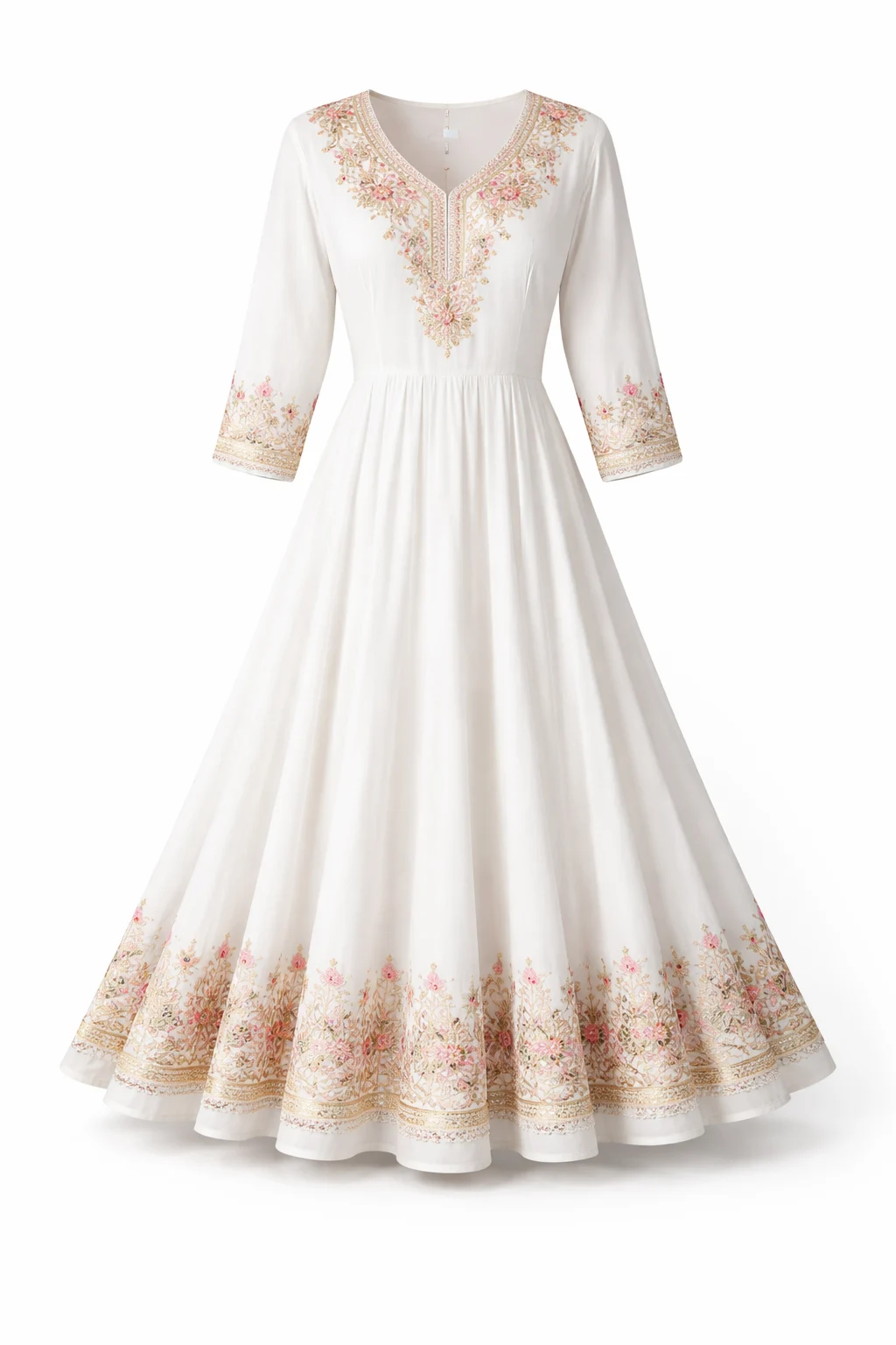 Women White Embroidered Anarkali Gown