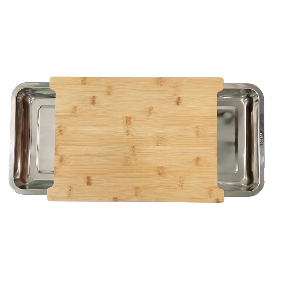 Bamboo Cutting Board with Two Steel Tray