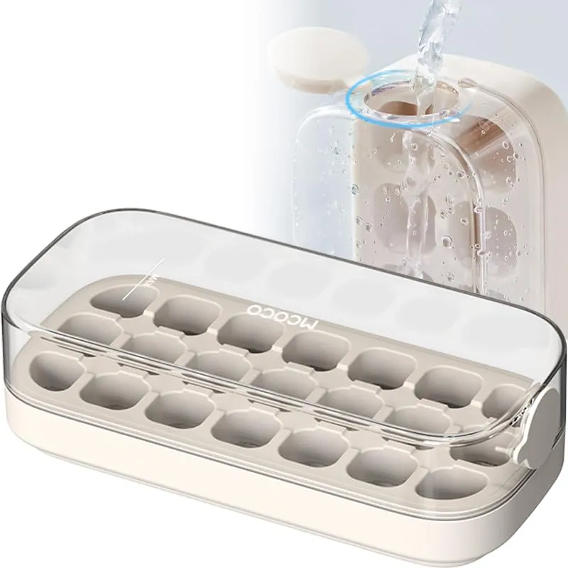 Adjustable Ice Cube Tray with Lid and Bin Ice Trays for Freezer Easy Fill and Release with Ice Container 21 cubes White