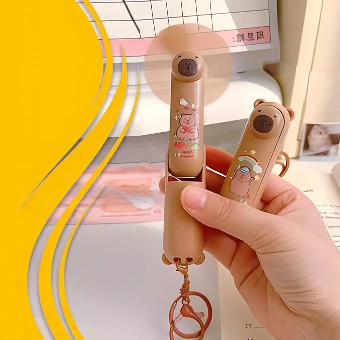 Mini Fan Portable Folding Fan with Flashlight and Keychain - Cute Design Theme, 3-Speed Cooling Hand Fan, Pocket Size for Girls, Kids & Women - In Travel, Makeup, Office, Home Multicolor