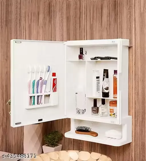 New Rich-Look Plastic Bathroom Cabinet Featuring a Mirror Ideal for Storing Makeup Accessories and Organizing Shelves