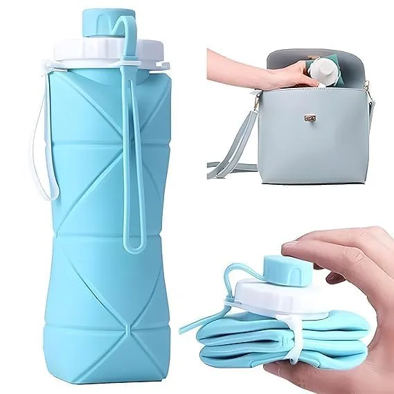 Folding Silicone Water Bottle – Collapsible, Leakproof, and Portable – Eco-Friendly, BPA-Free Travel Bottle for Hiking, Gym, and Outdoor Adventures