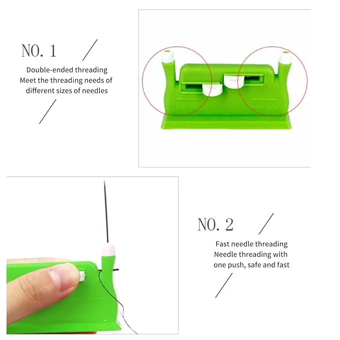 Automatic Double Needle Hand Threader, Hand Threader Green Double Hole Needle Threader Insertion Tool for Sewing Machine DIY Hand Made Works Threader