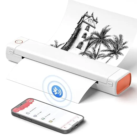 Portable Small Printer Wireless for Travel, Inkless Mobile Printer for College School Home Office, Support 8.5"x11" US Letter & A4 Thermal Paper, Compatible with iOS Android & Laptop