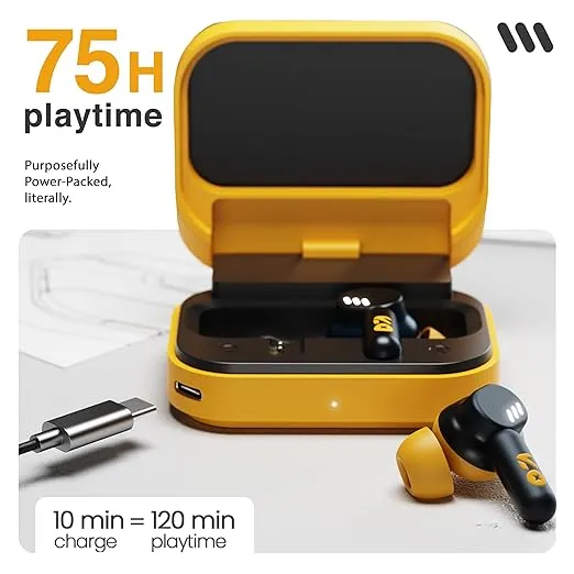 TWS Earbuds with 75H Playtime, App Support, Quad Mic ENC, 50ms Ultra Low Latency, Dual Device Pairing Buds, 13mm Driver Ear Buds, Bluetooth 5.4 Wireless Earbuds