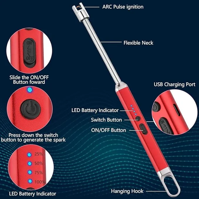 Electric Arc Lighter, USB Rechargeable, 360° Flexible Neck, Type-C Charging, Windproof Flameless, 1000 Uses Per Charge