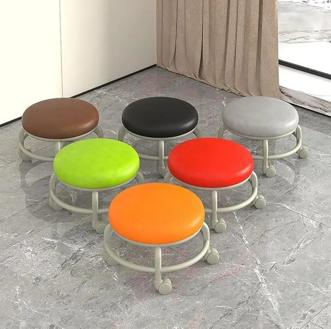 Low Roller Seat Pulley Low Stool Wheel Small Stool with Wheels Pulley Stool Multifunctional Round Stool Soft Seat Stool Sofa Stool Wheel Stool Chair