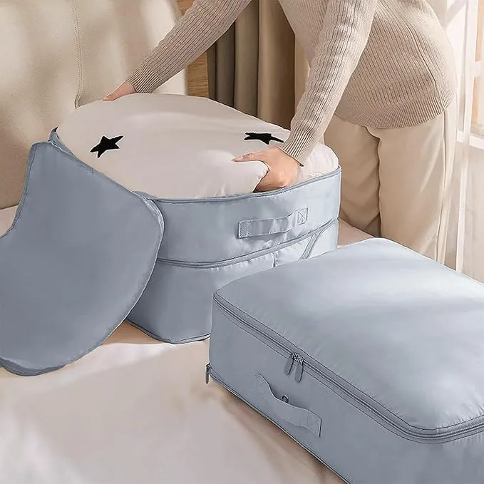 Yellow Weaves Polyester Space Saving Self Compression Organizer Bag for Comforters, Blankets, Clothes, Travel, Storage Bag for Wardrobe, No Vacuum Needed, 2 Layer, Small