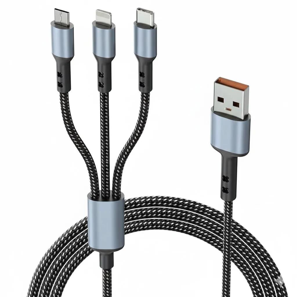 3-in-1 Multi Fast Charging Cable – 3A Nylon Braided 1.5M Cable with Type-C &amp; Micro USB for iPhone, iPad, Samsung, OnePlus, Xiaomi, Oppo, Vivo, Android &amp; Car Charging
