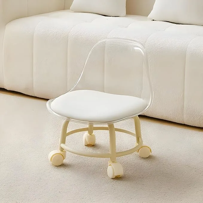 Modern Design Rolling Stool, Wheeled Base, Cushioned Seat