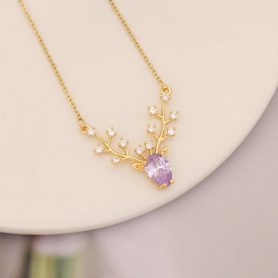 Women Fashion Jewelry Purple Style Brass Necklace