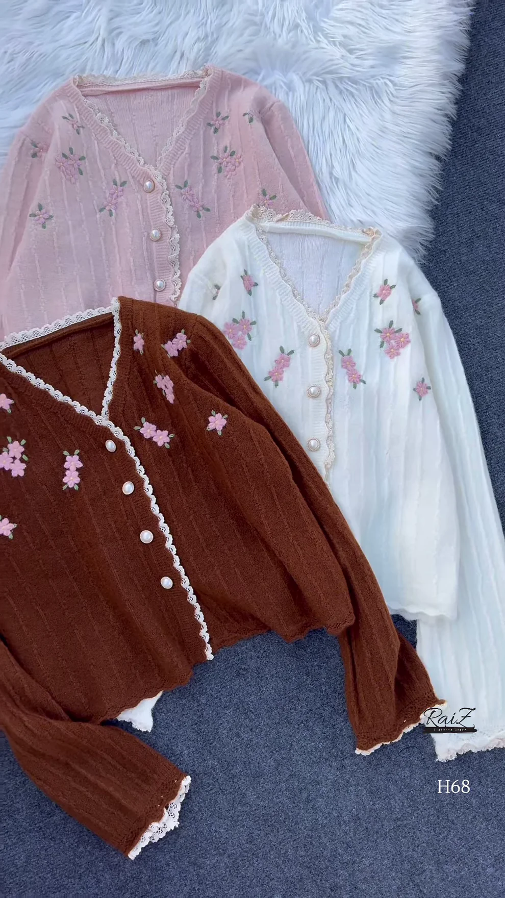 Lace-Trimmed Floral Embroidered Cardigans 🌷 Available in Pink, White & Brown